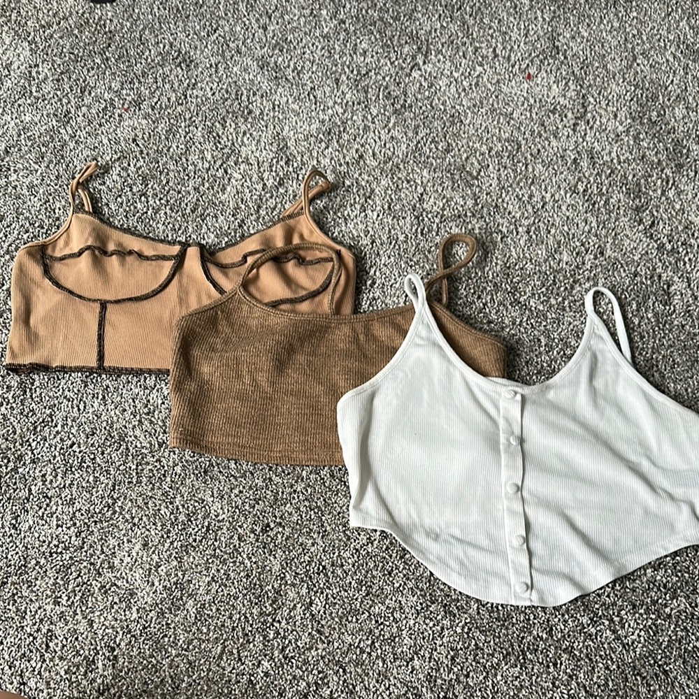 SHEIN Tan and Brown Buttoned Crop Camisole